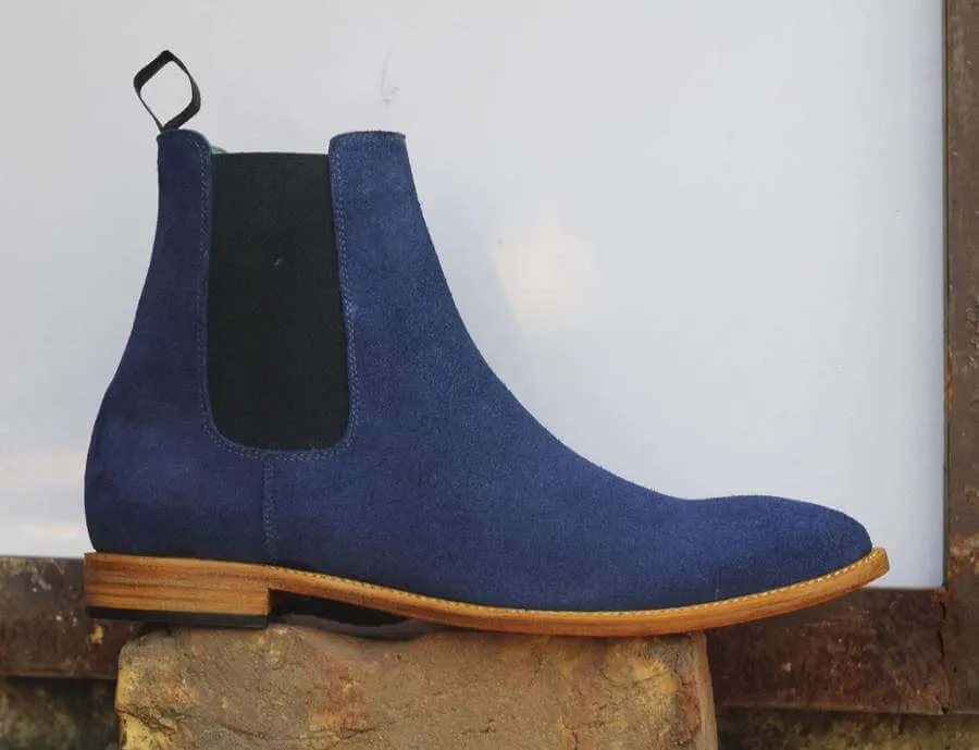 Awesome Handmade Men's Blue Suede Chelsea Boots, Men Ankle Boots, Men Designer Boots