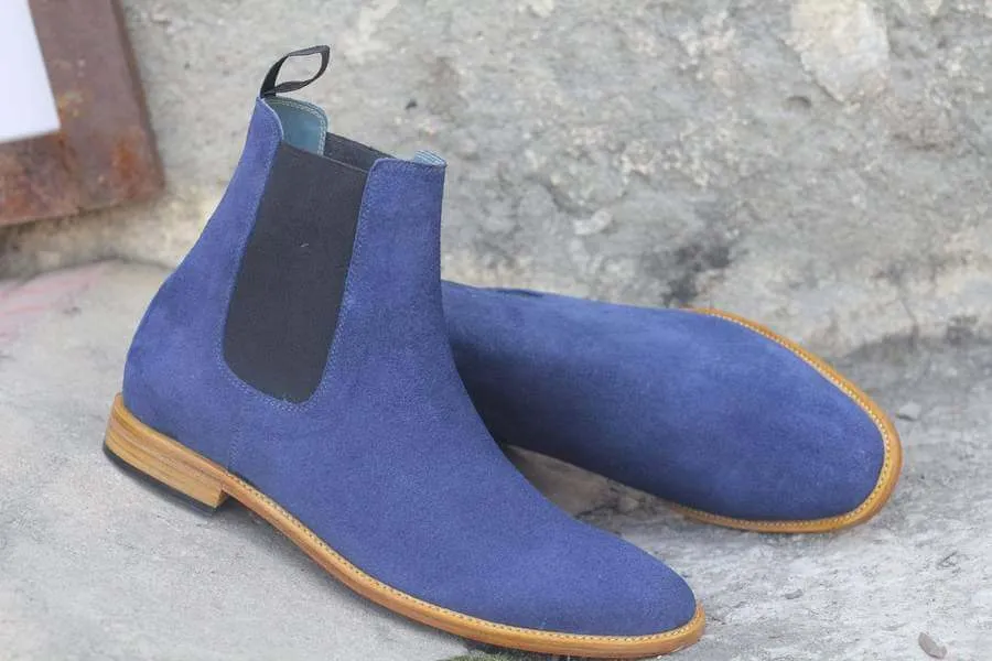 Awesome Handmade Men's Blue Suede Chelsea Boots, Men Ankle Boots, Men Designer Boots