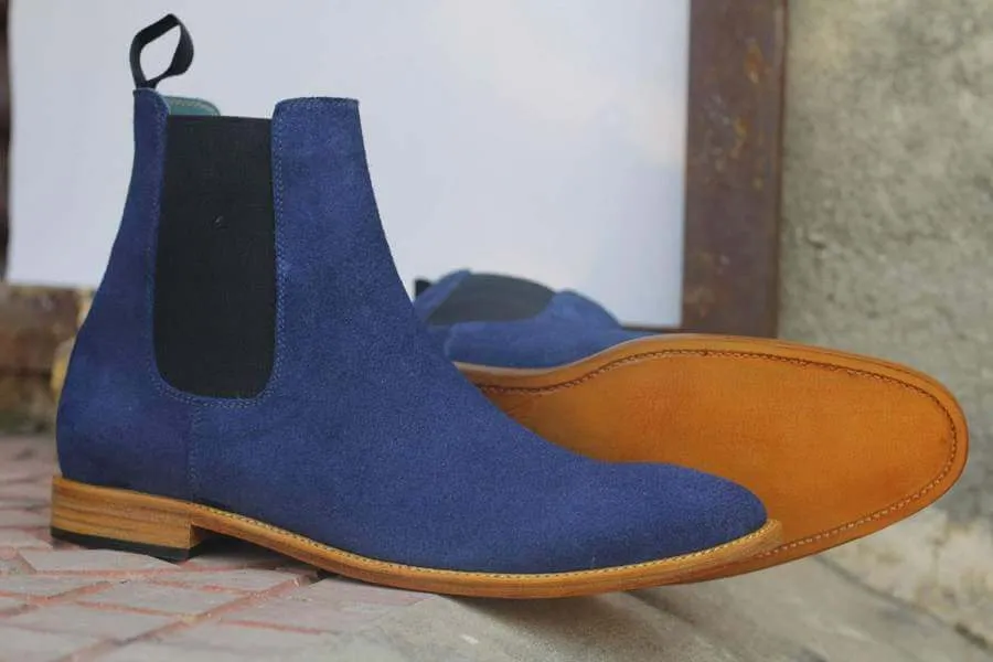 Awesome Handmade Men's Blue Suede Chelsea Boots, Men Ankle Boots, Men Designer Boots