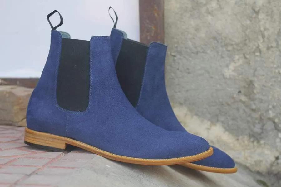 Awesome Handmade Men's Blue Suede Chelsea Boots, Men Ankle Boots, Men Designer Boots