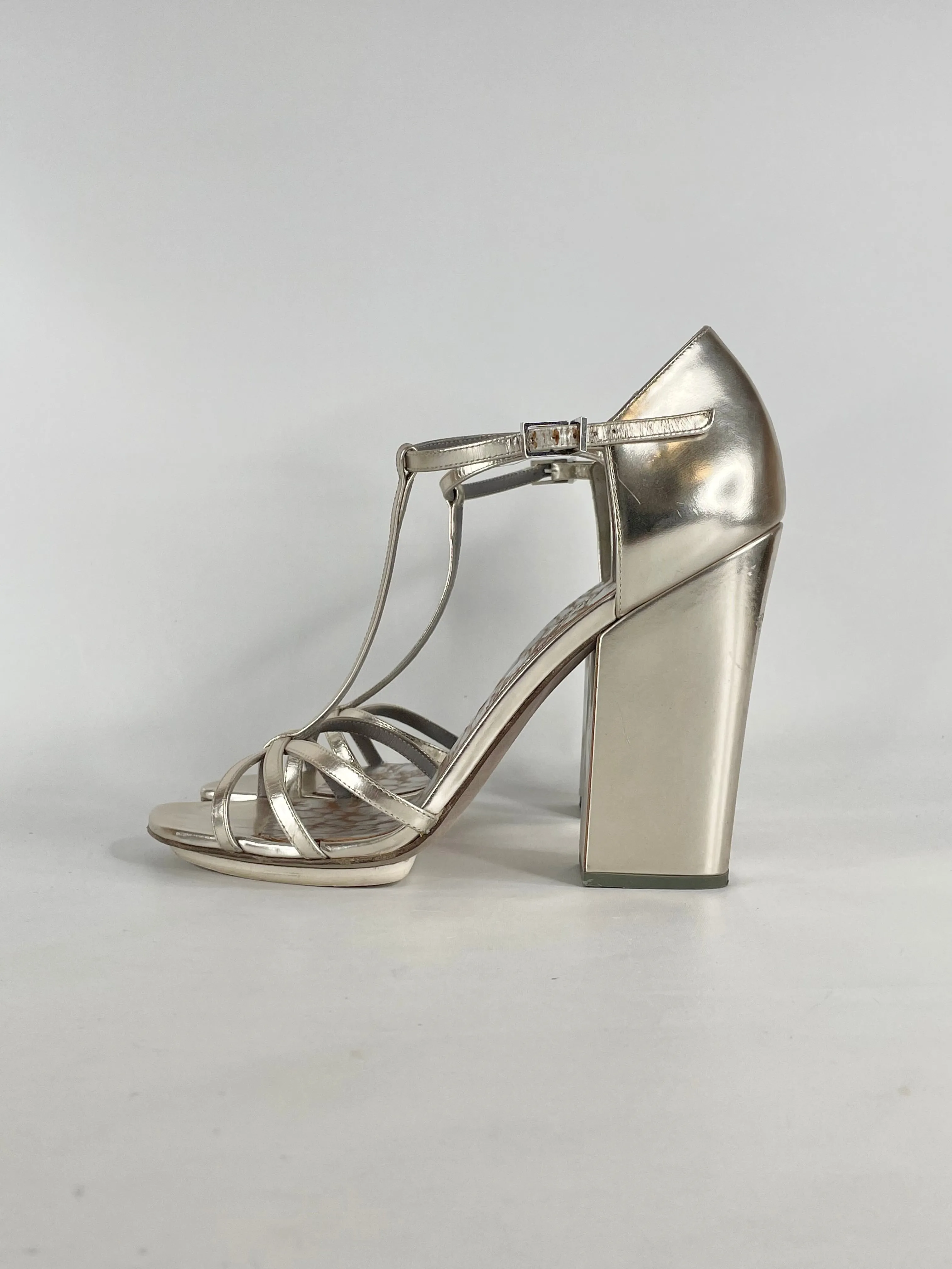 Baldan Metallic Ivory 'Leonardo Da Vin' Sandal Heel - EU37.5