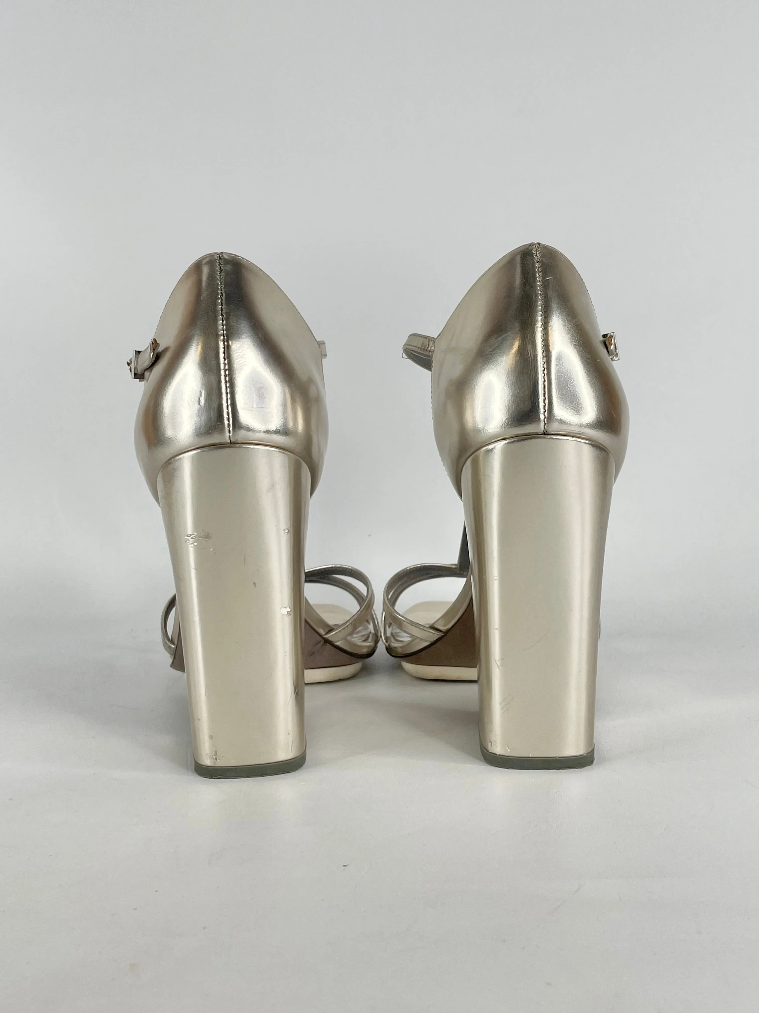 Baldan Metallic Ivory 'Leonardo Da Vin' Sandal Heel - EU37.5