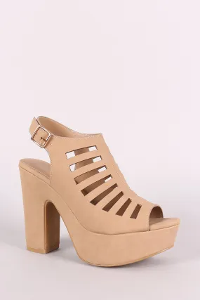 Bamboo Cutout Nubuck Slingback Chunky Platform Mule Heel