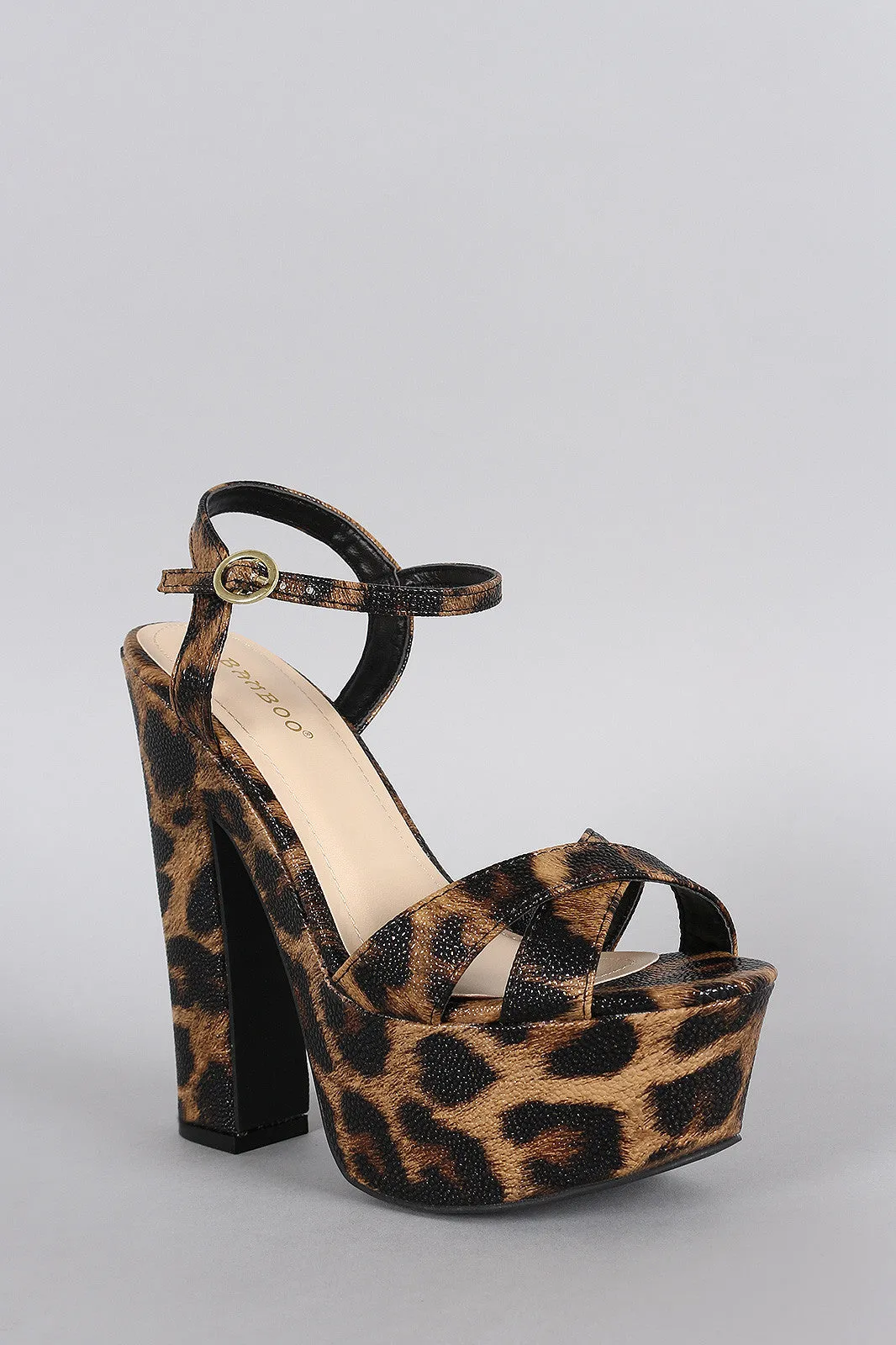 Bamboo Leopard Criss Cross Platform Heel