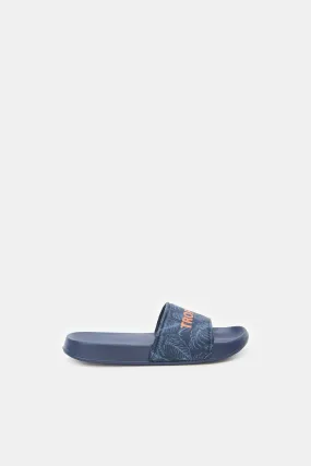 Boys Navy Embossed Slide