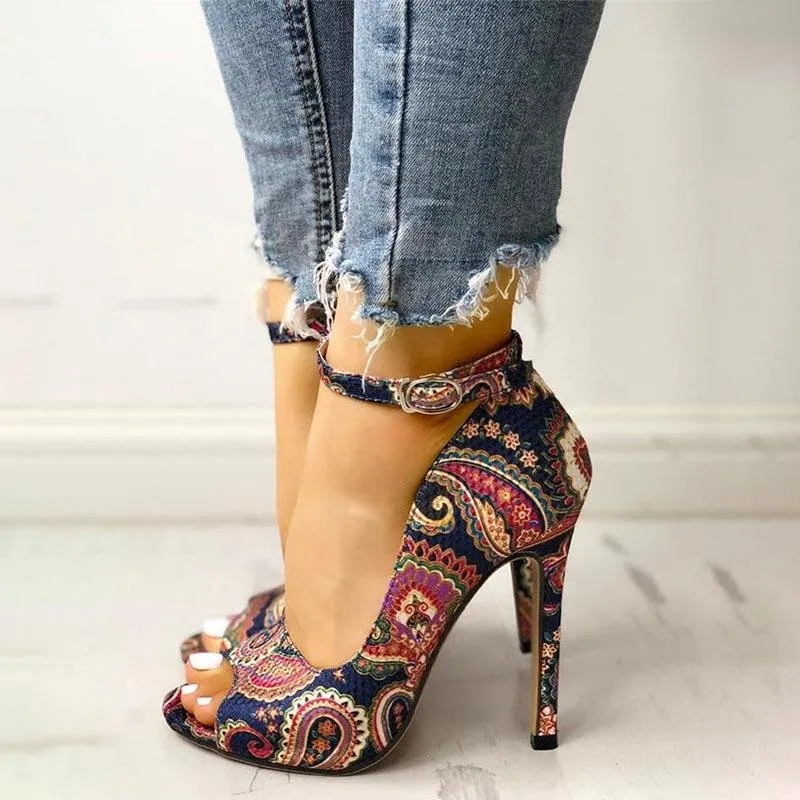 elveswallet Ankle Strap High Heels Peep Toe Sandals