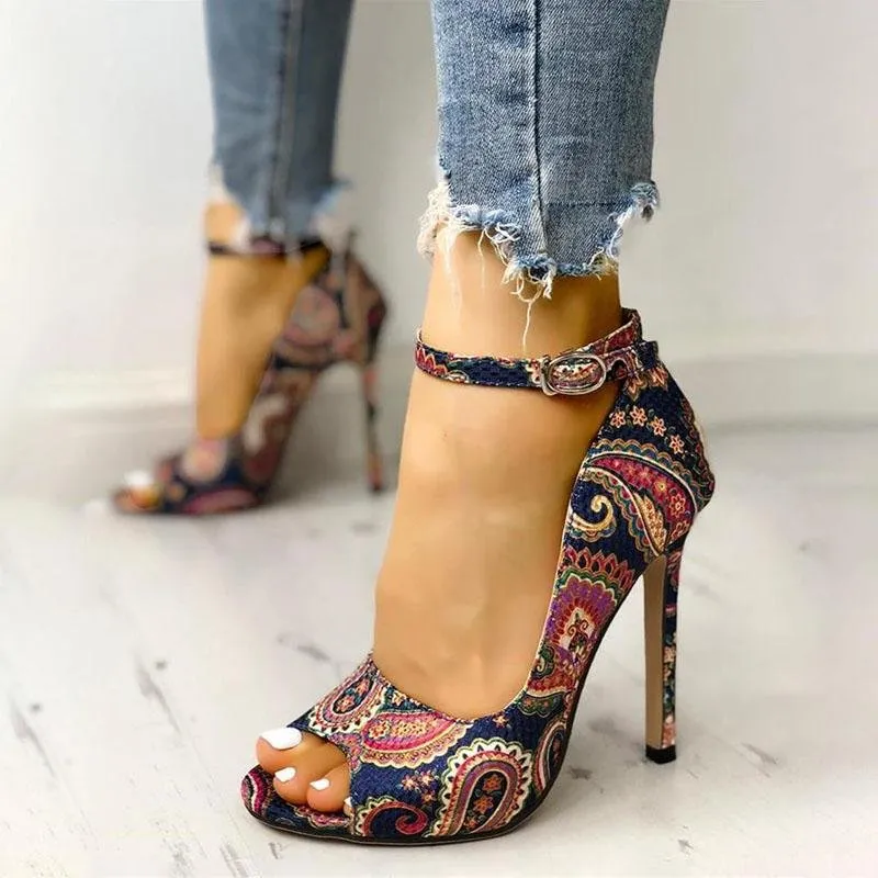 elveswallet Ankle Strap High Heels Peep Toe Sandals