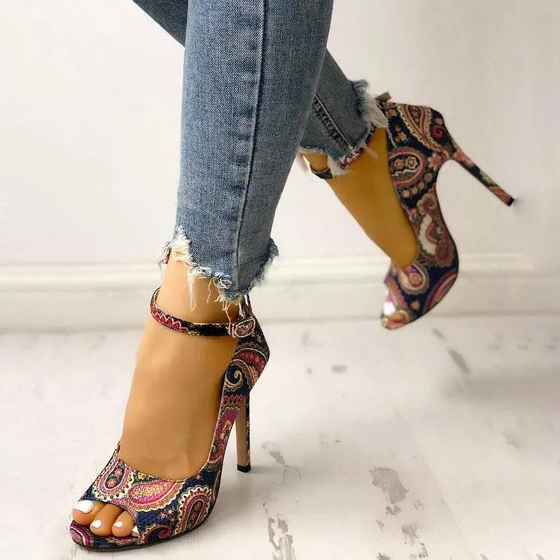 elveswallet Ankle Strap High Heels Peep Toe Sandals