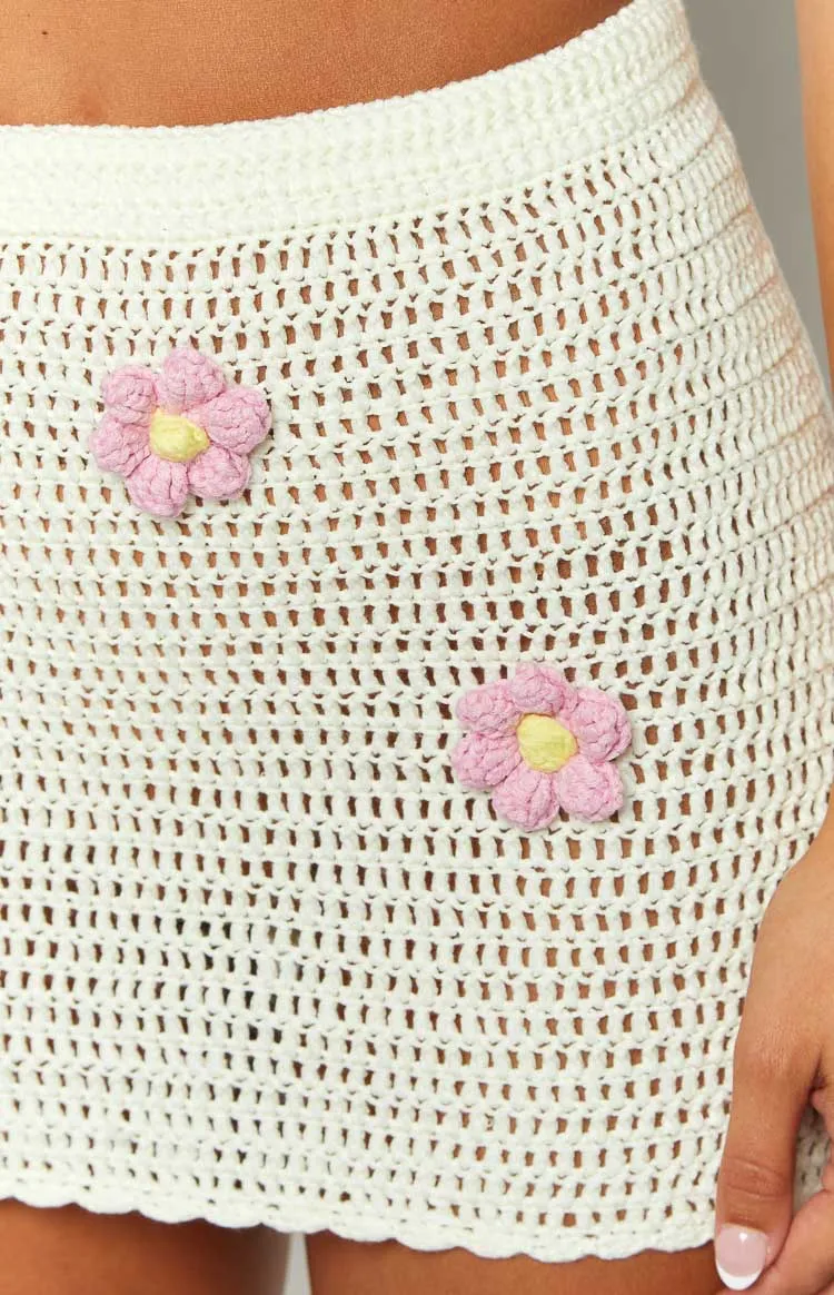 Flower Power White Mini Skirt