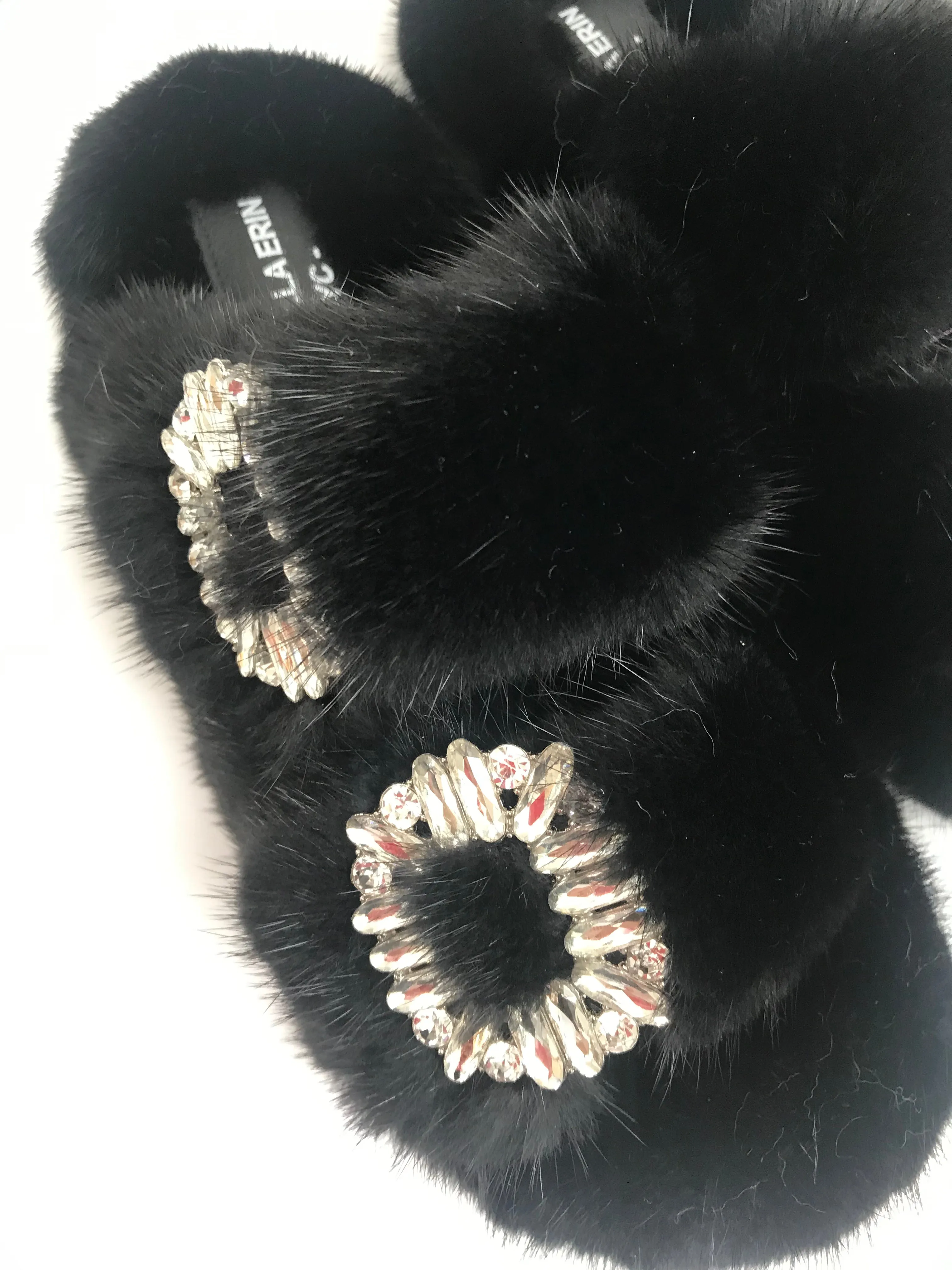 Genuine Mink Slides with Crystal Buckles