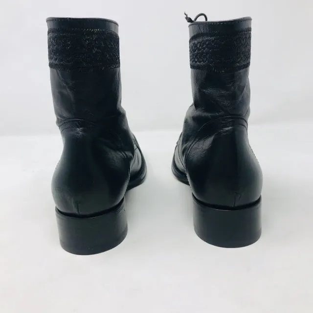 Gianni Barbato 37 Black Leather Ankle Lace Up Boots 2400-516-12820