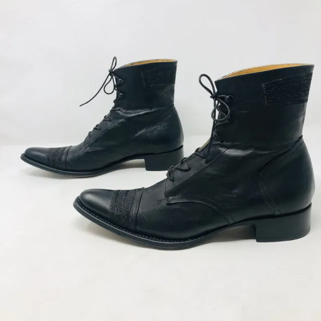 Gianni Barbato 37 Black Leather Ankle Lace Up Boots 2400-516-12820