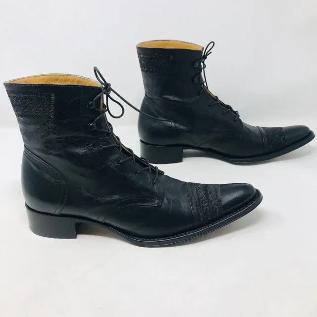 Gianni Barbato 37 Black Leather Ankle Lace Up Boots 2400-516-12820