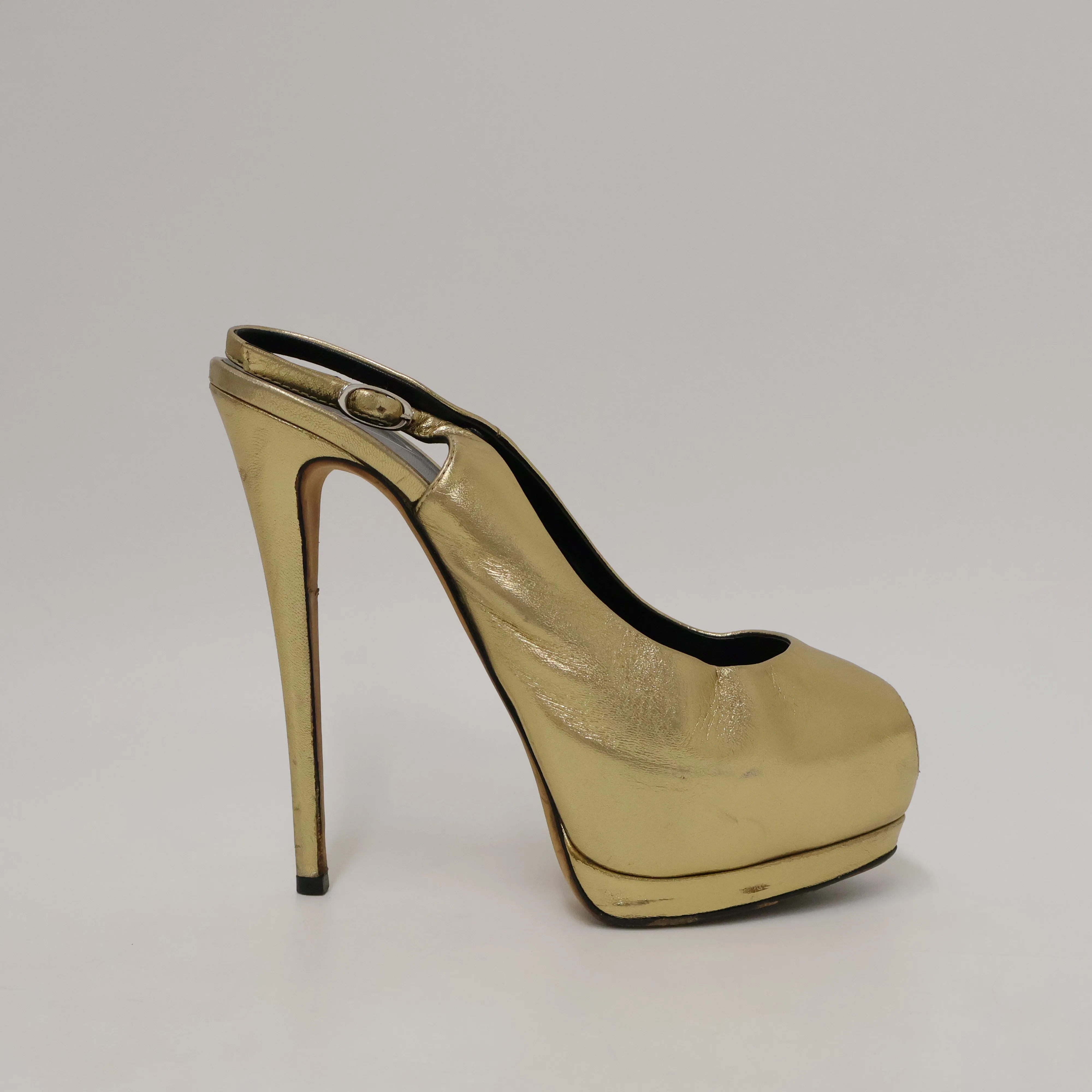 Giuseppe Zanotti Slingback Peep Toe Metallic Gold