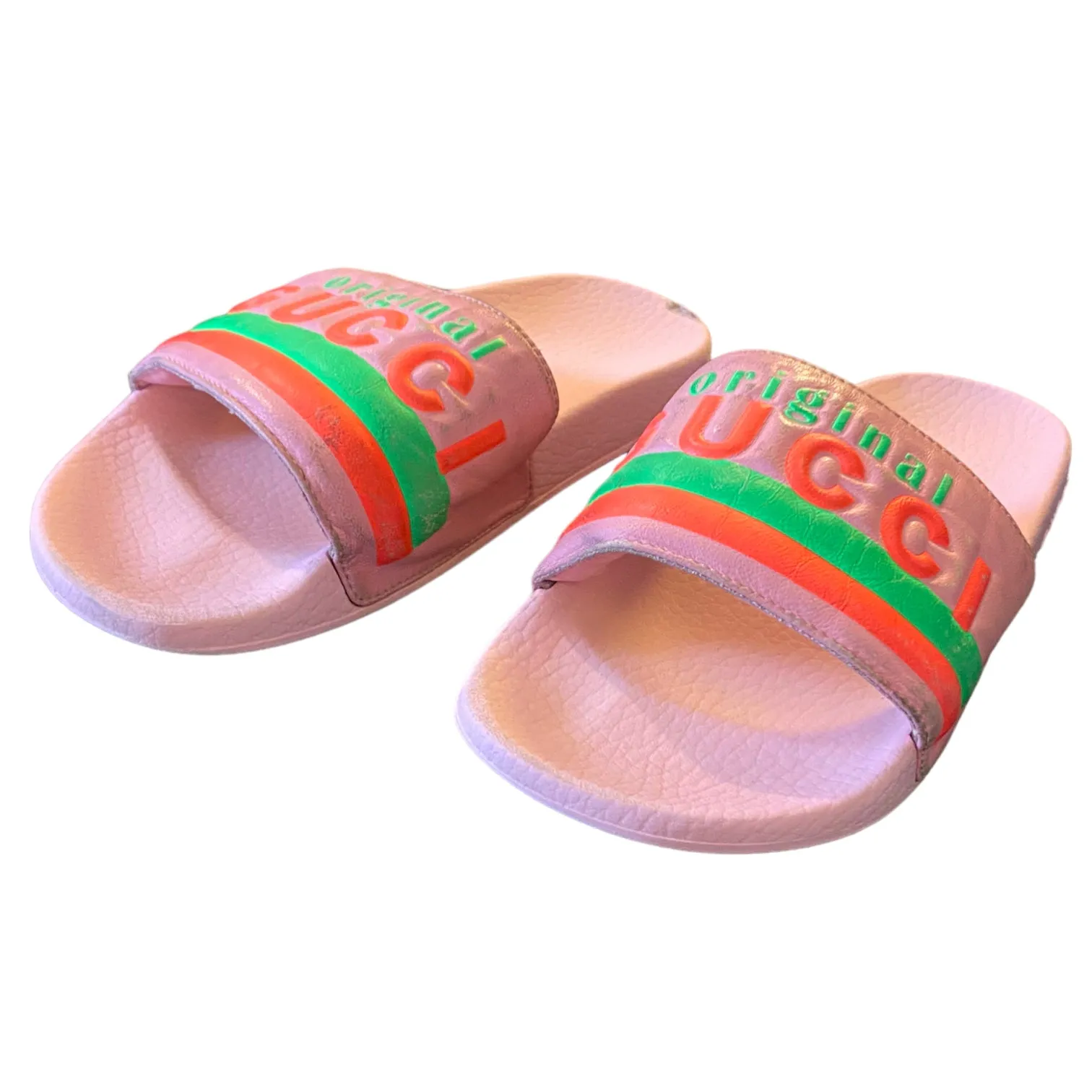 Gucci Limited Edition Authentic Neon Pink Pool Beach Slides Size 6