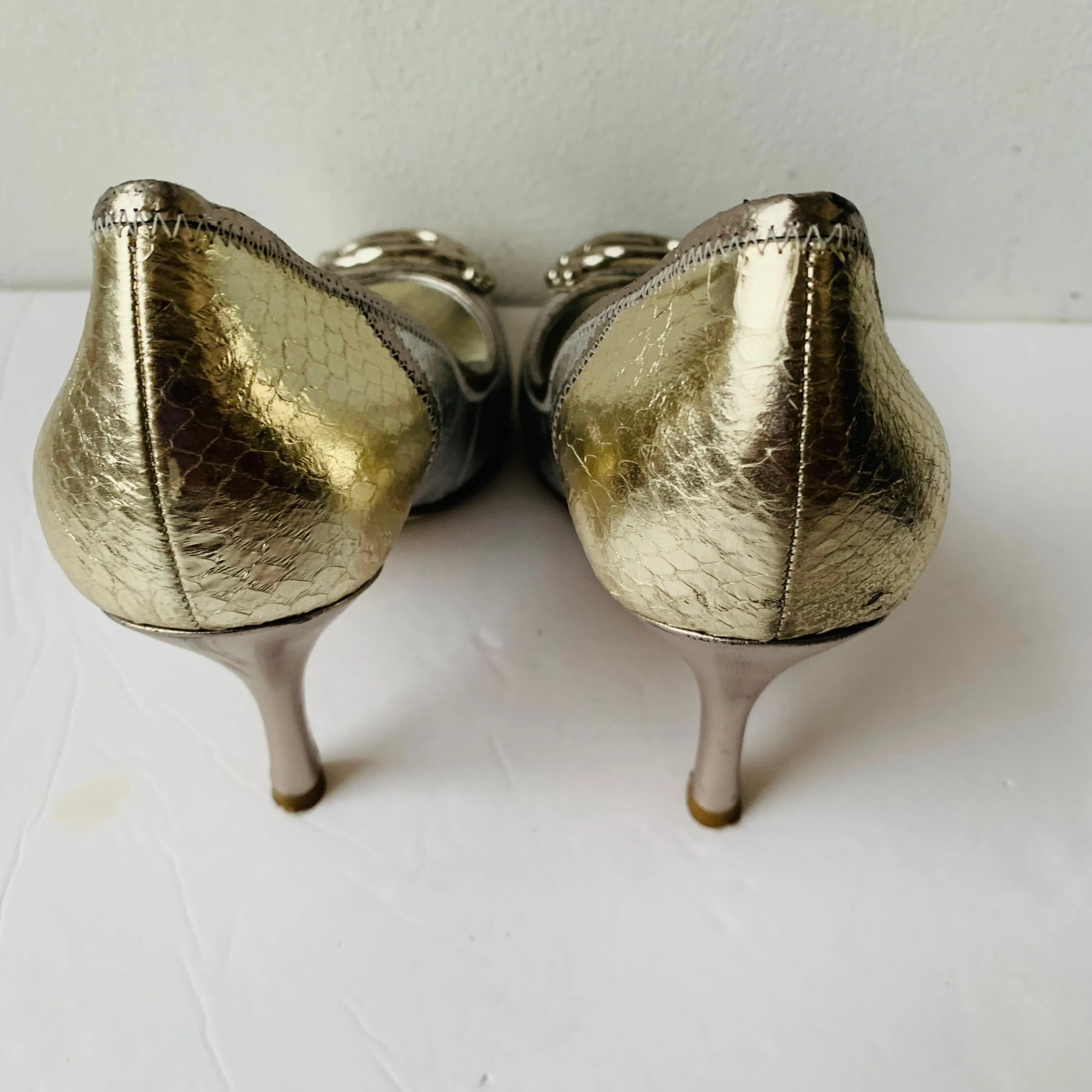 Guess by Marciano Silver/Gold Metallic Peep Toe Heels Size 8.5