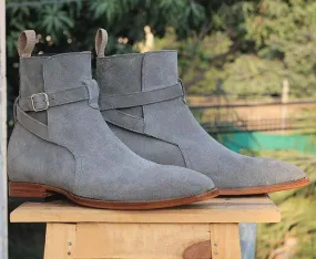 Handmade Gray Jodhpurs Ankle Boots For Men's