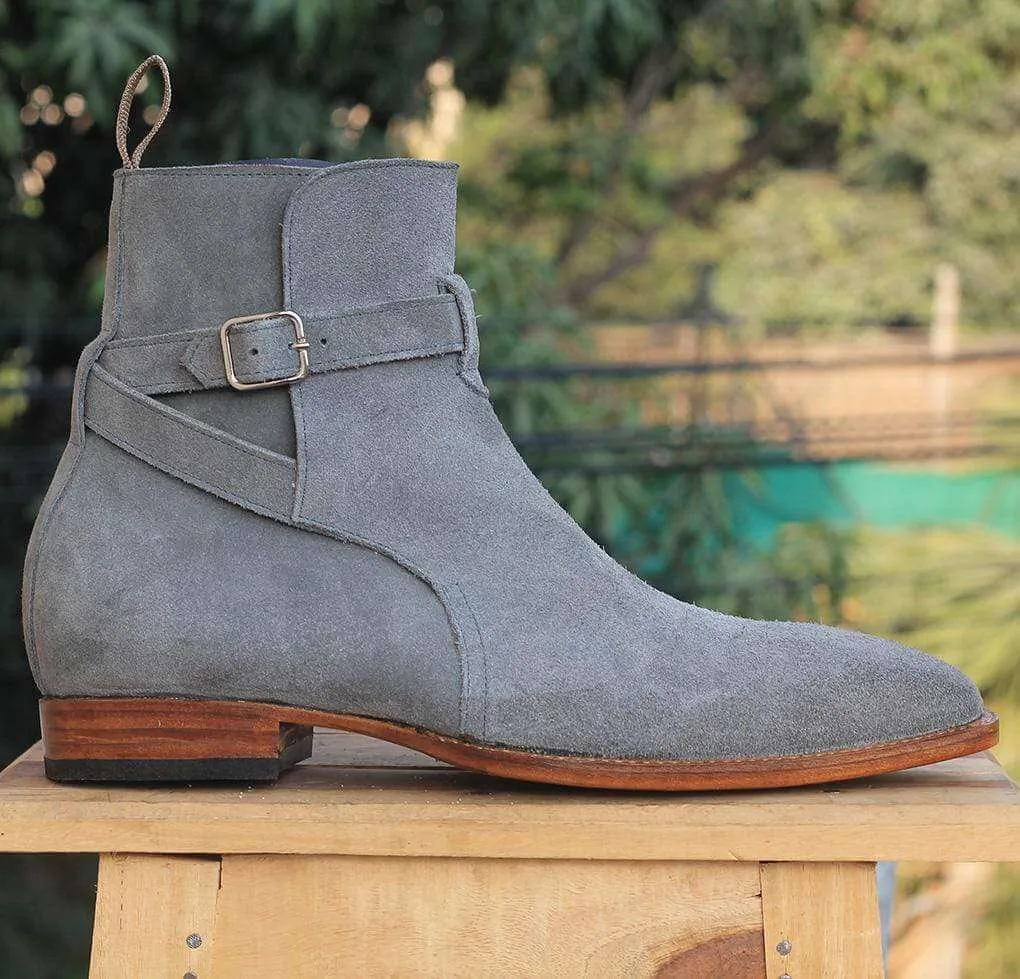 Handmade Gray Jodhpurs Ankle Boots For Men's