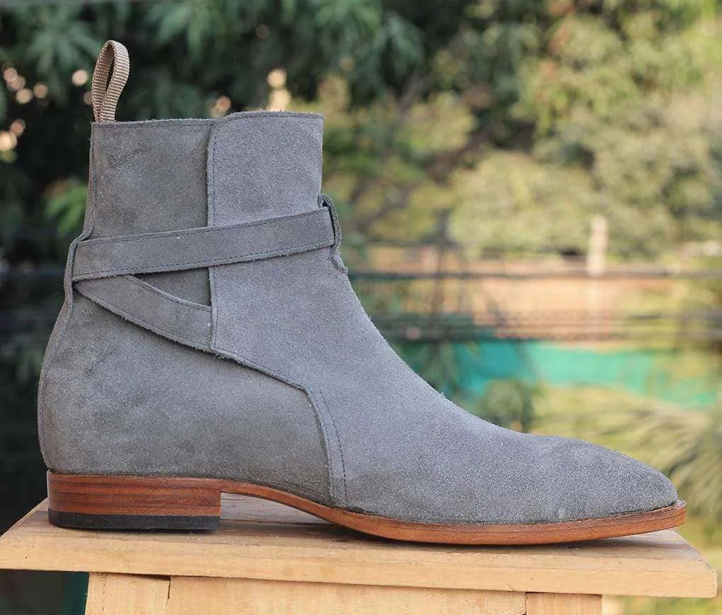 Handmade Gray Jodhpurs Ankle Boots For Men's