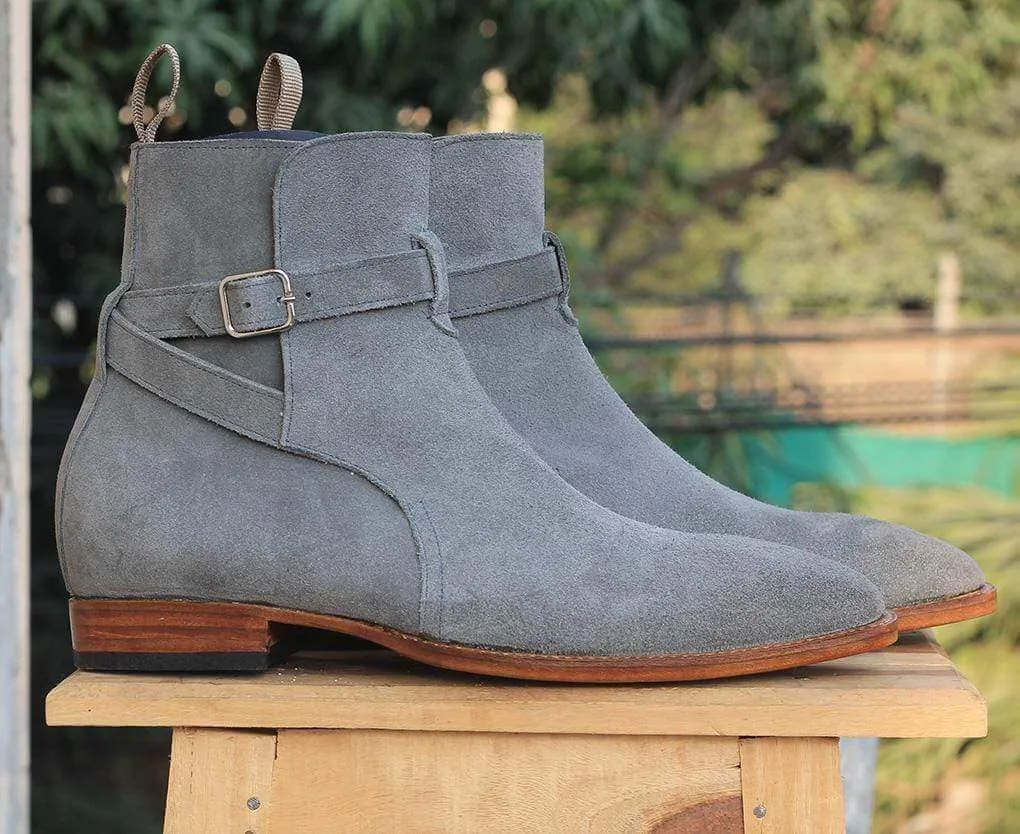 Handmade Gray Jodhpurs Ankle Boots For Men's