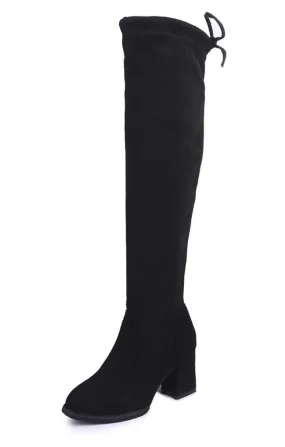 High Knee Black Elastic Boots