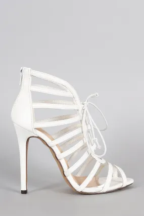 Liliana Strappy Lucite Lace Up Peep Toe Heel