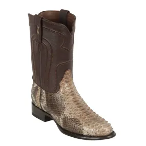 Los Altos Boots Mens #695785 Roper Style | Genuine Python Leather Boots | Color Bustic Brown