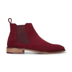 Men's Brugundy Suede Leather Slip On Chelsea Ankle Boots