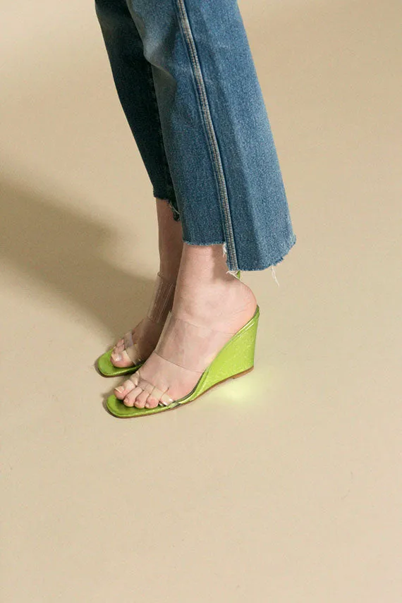 Metallic Lime Olympia Wedge