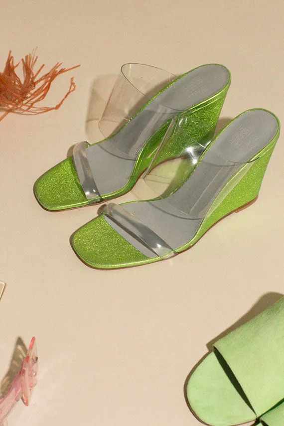 Metallic Lime Olympia Wedge