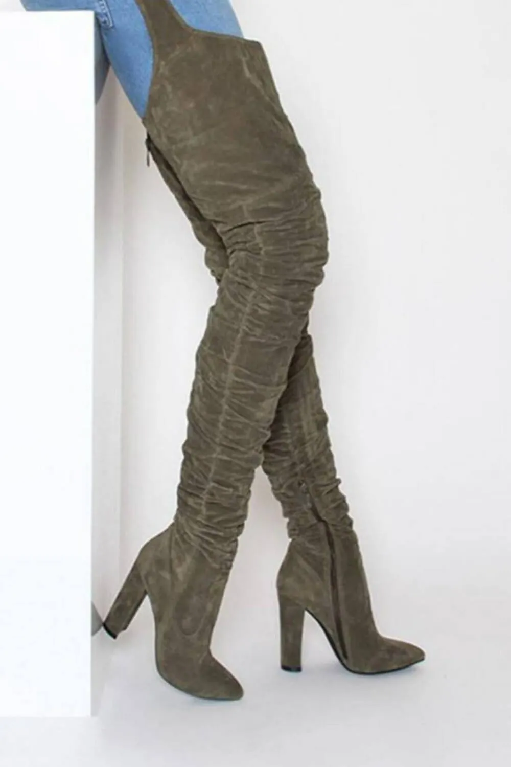 Moves Like Rihanna Green Over the Knee Suede Boots