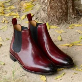 New Men's Handmade burgundy color Chelsea Leather Boots ,Men Ankle High Leather boots