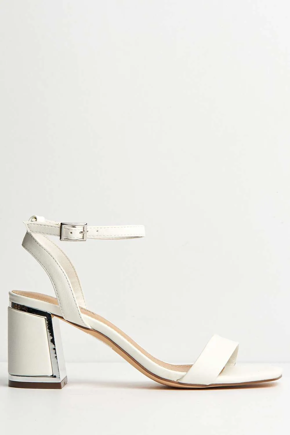 Nuvem Metallic Trim Block Heel Sandals in White Matt