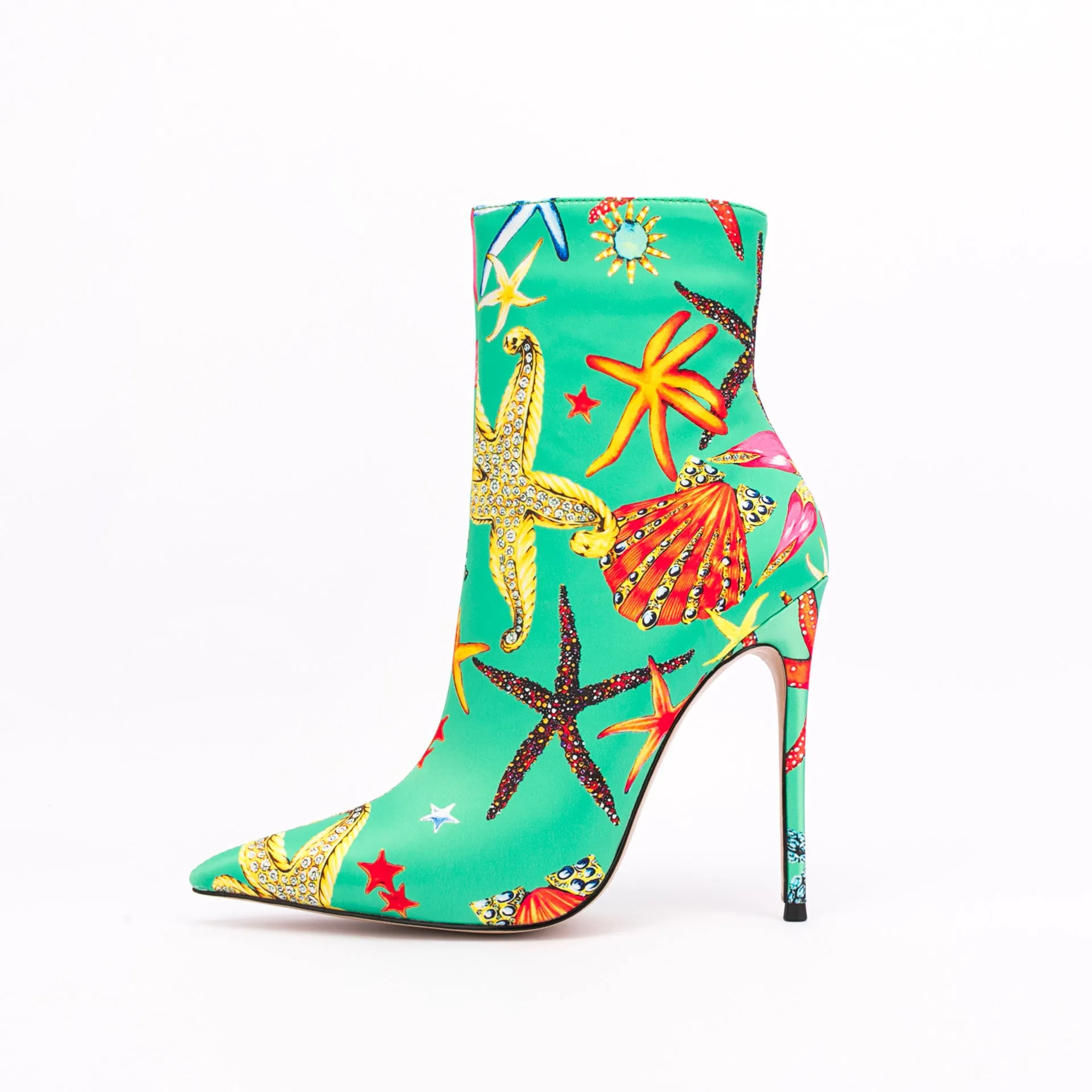 Ocean Dream Printed Pointed Toe Ankle Boots