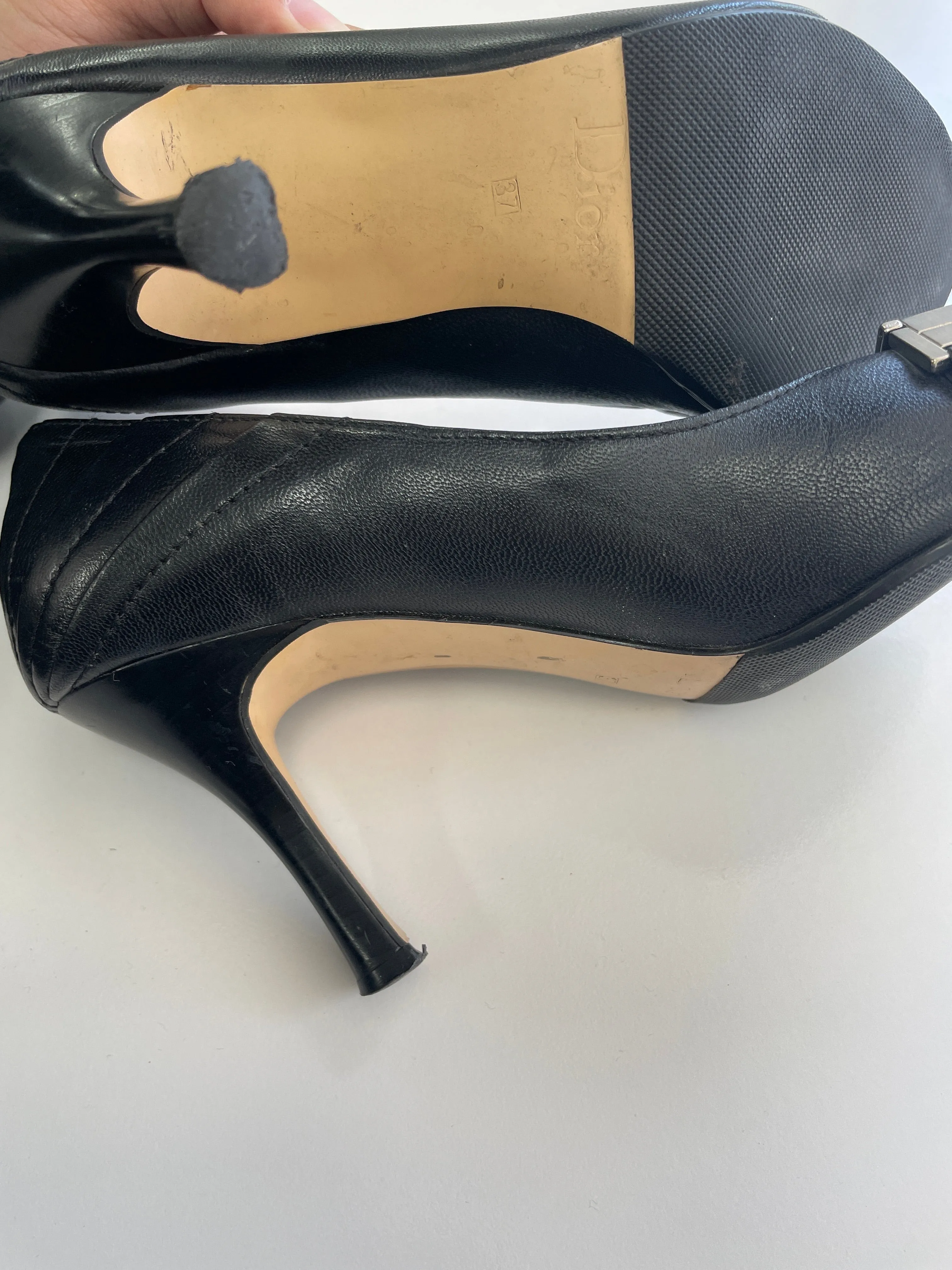 Peep-Toe Black Stiletto Heels