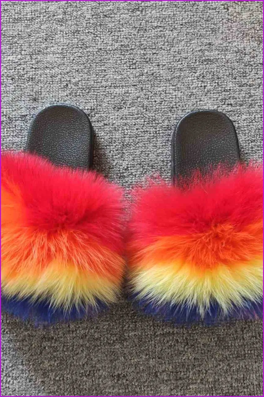 Rainbow Color Kids Fluffy Slides #8 F923