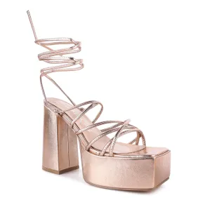 Rose gold Block Heeled Lace Up Sandal