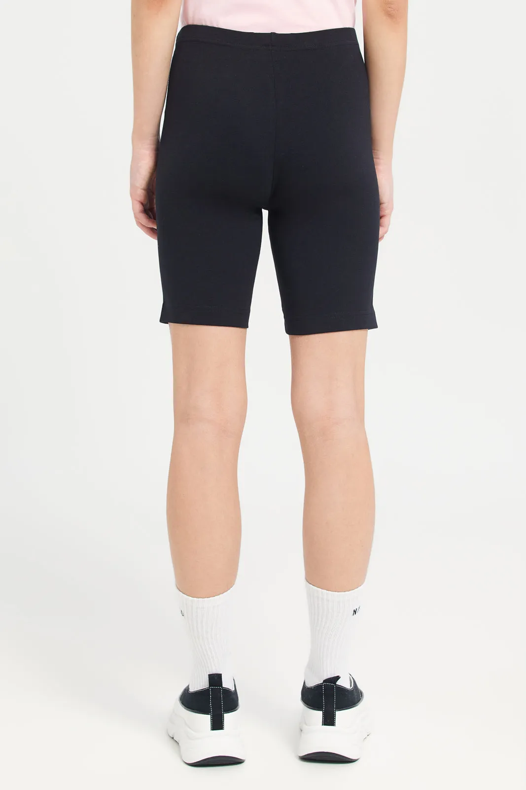 Senior Girls Black And White Cycling Shorts (Pack of 2)