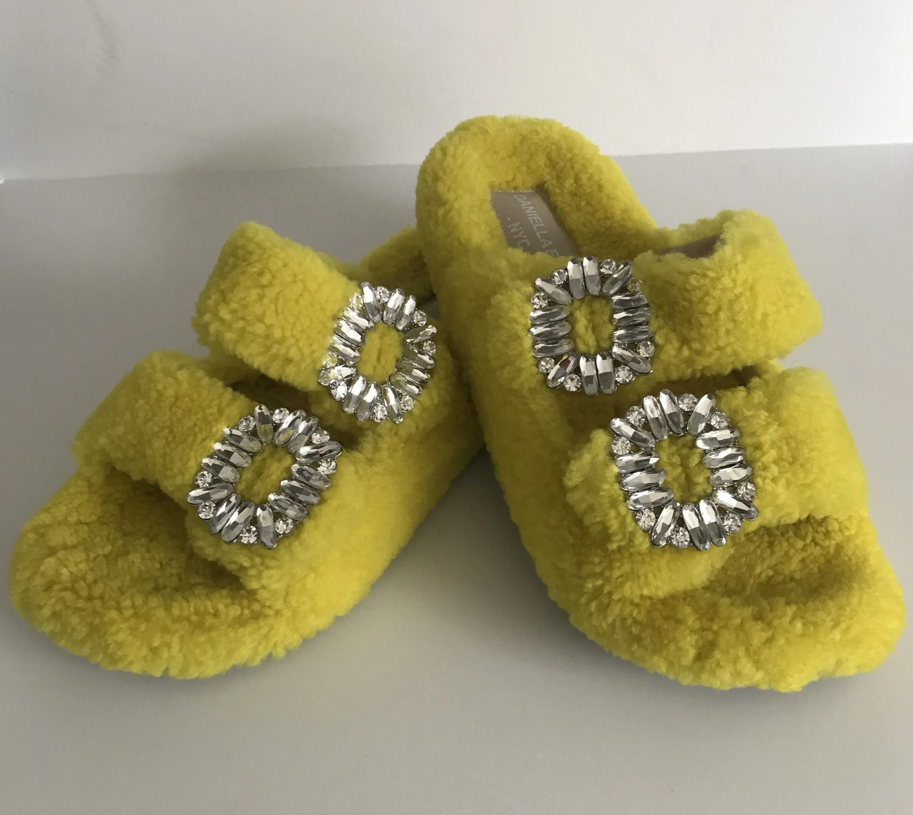 Shearling Slides with Crystal Buckles