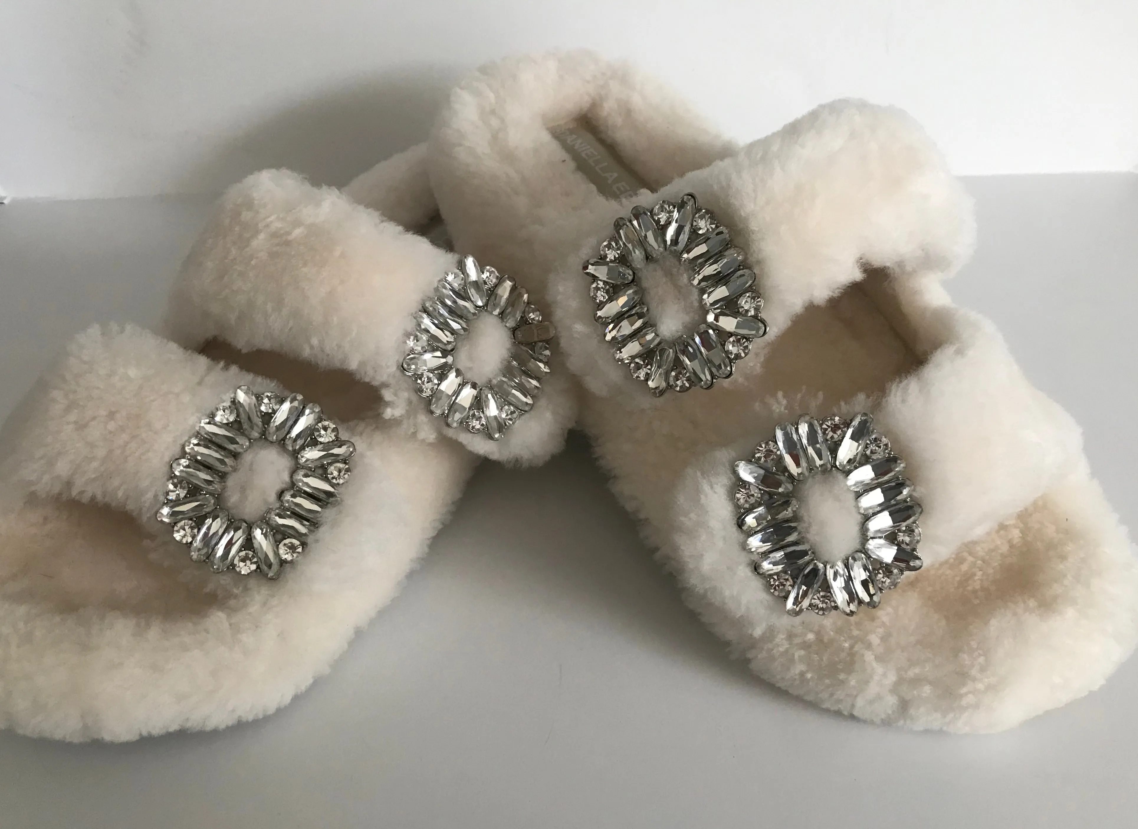 Shearling Slides with Crystal Buckles