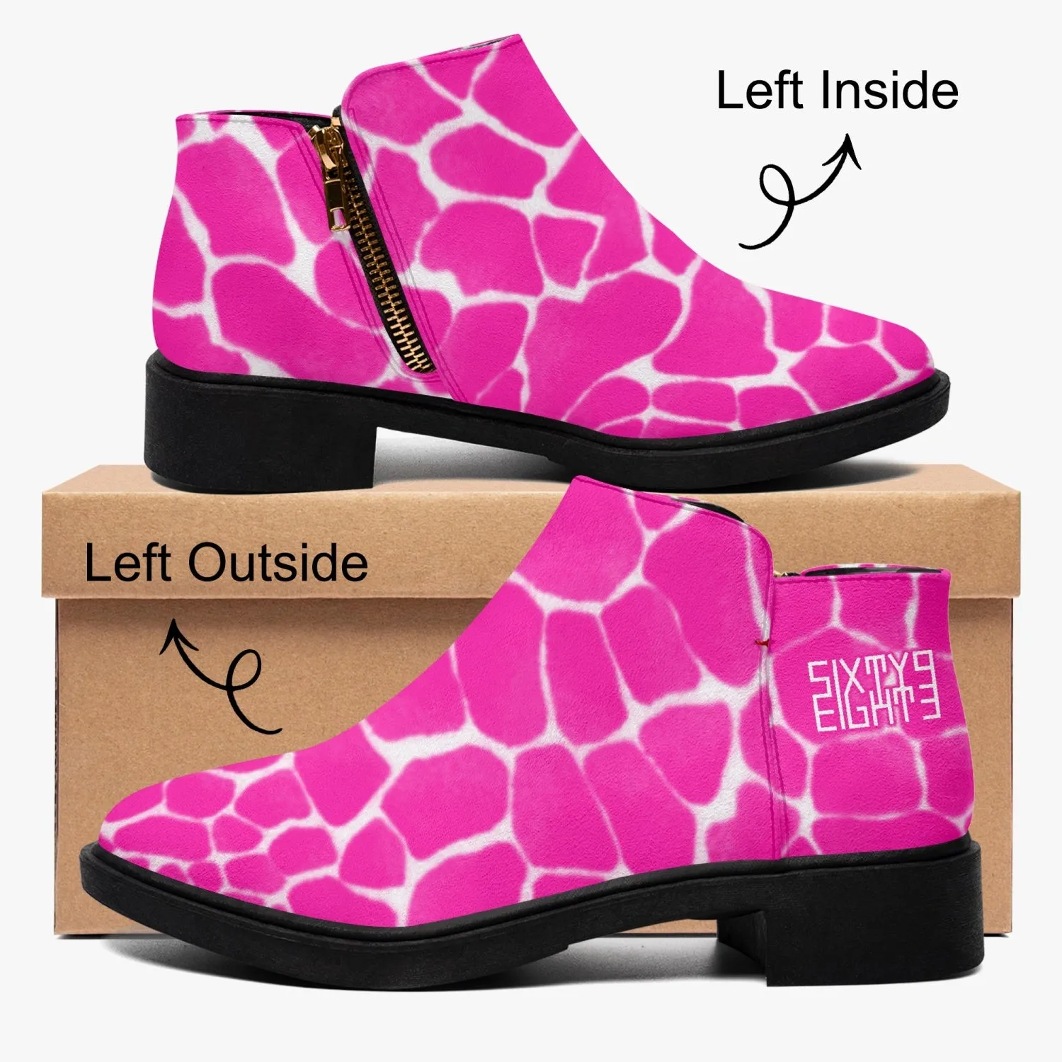 Sixty Eight 93 Logo White Boa Fuchsia Crème Suede Zipper Boots