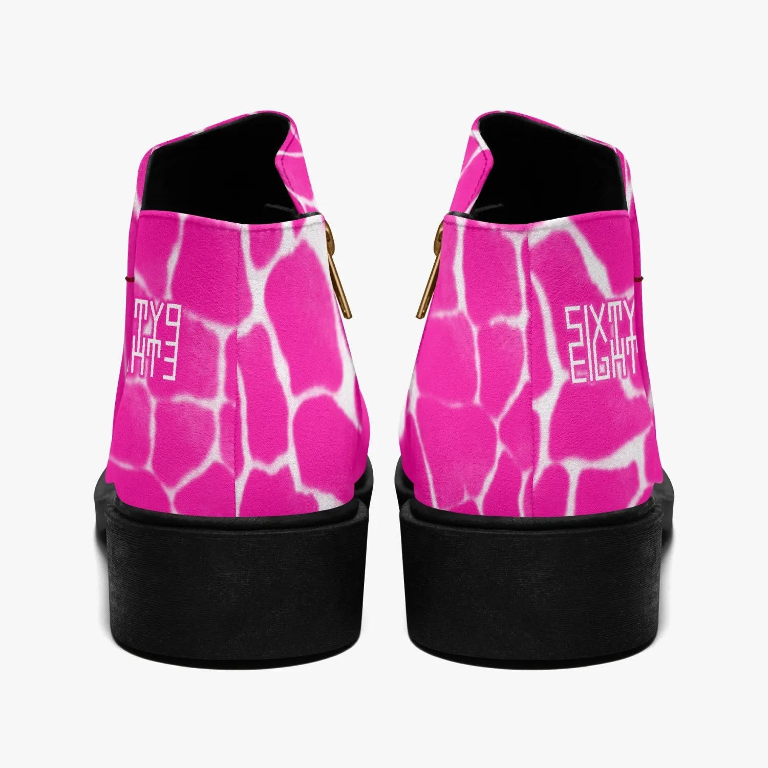 Sixty Eight 93 Logo White Boa Fuchsia Crème Suede Zipper Boots