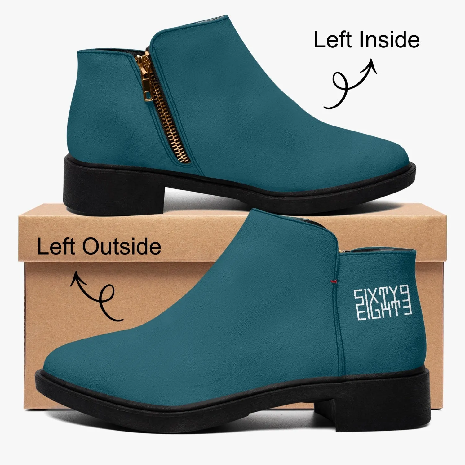 Sixty Eight 93 Logo White Dark Teal Suede Zipper Boots