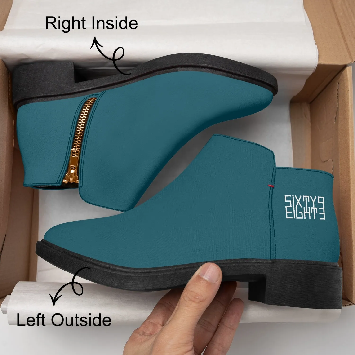 Sixty Eight 93 Logo White Dark Teal Suede Zipper Boots