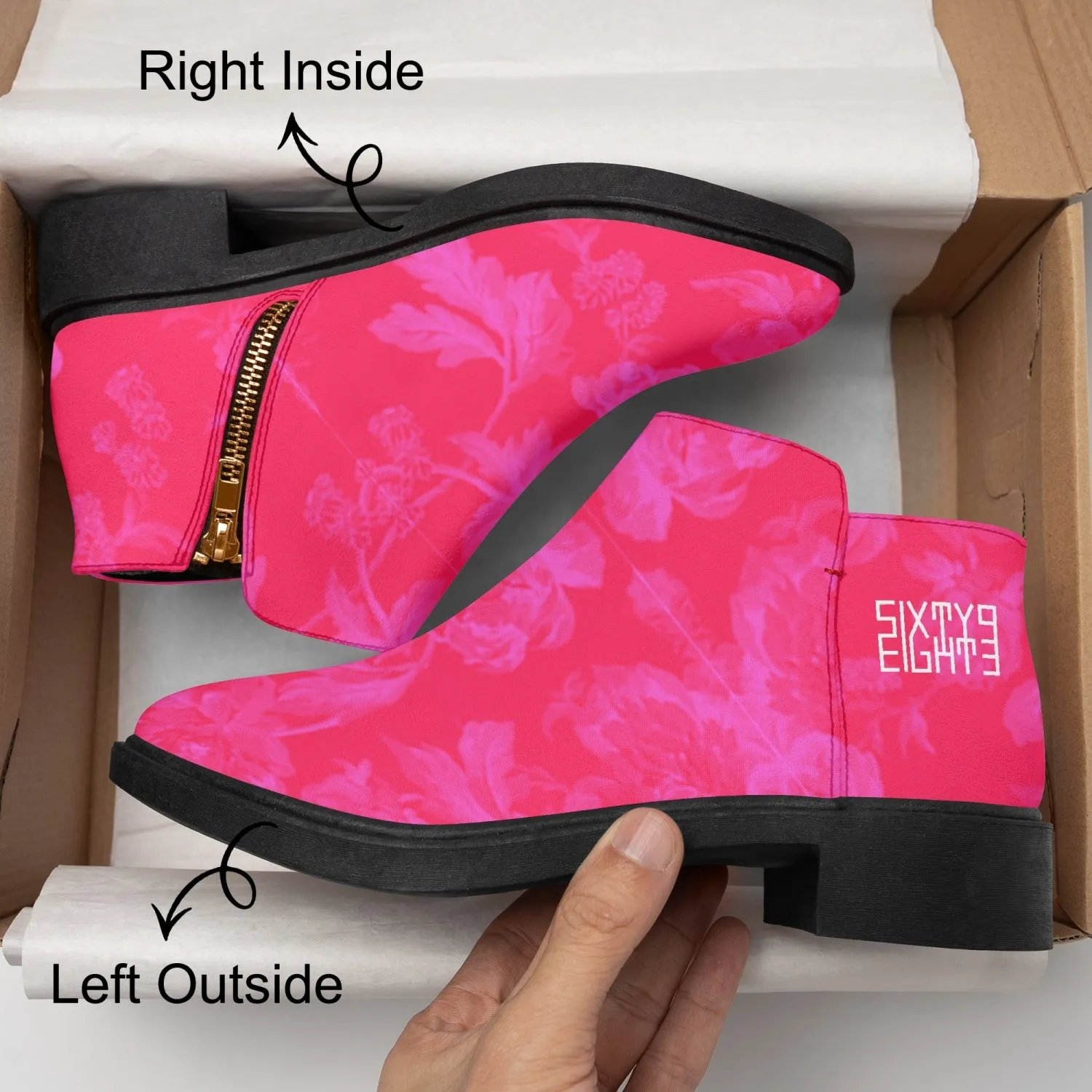 Sixty Eight 93 Logo White Floral Red & Pink Suede Zipper Boots