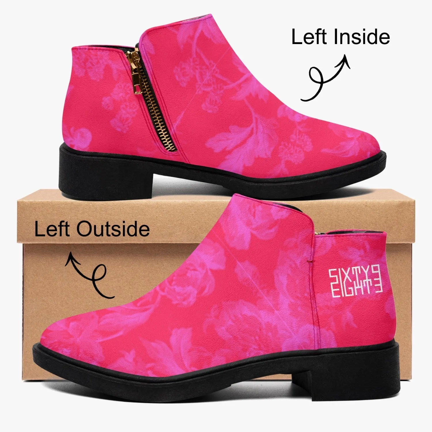 Sixty Eight 93 Logo White Floral Red & Pink Suede Zipper Boots