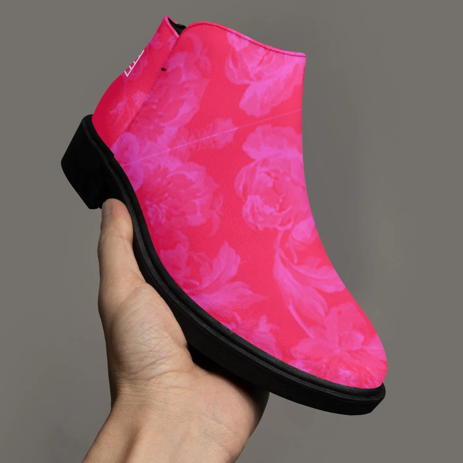 Sixty Eight 93 Logo White Floral Red & Pink Suede Zipper Boots