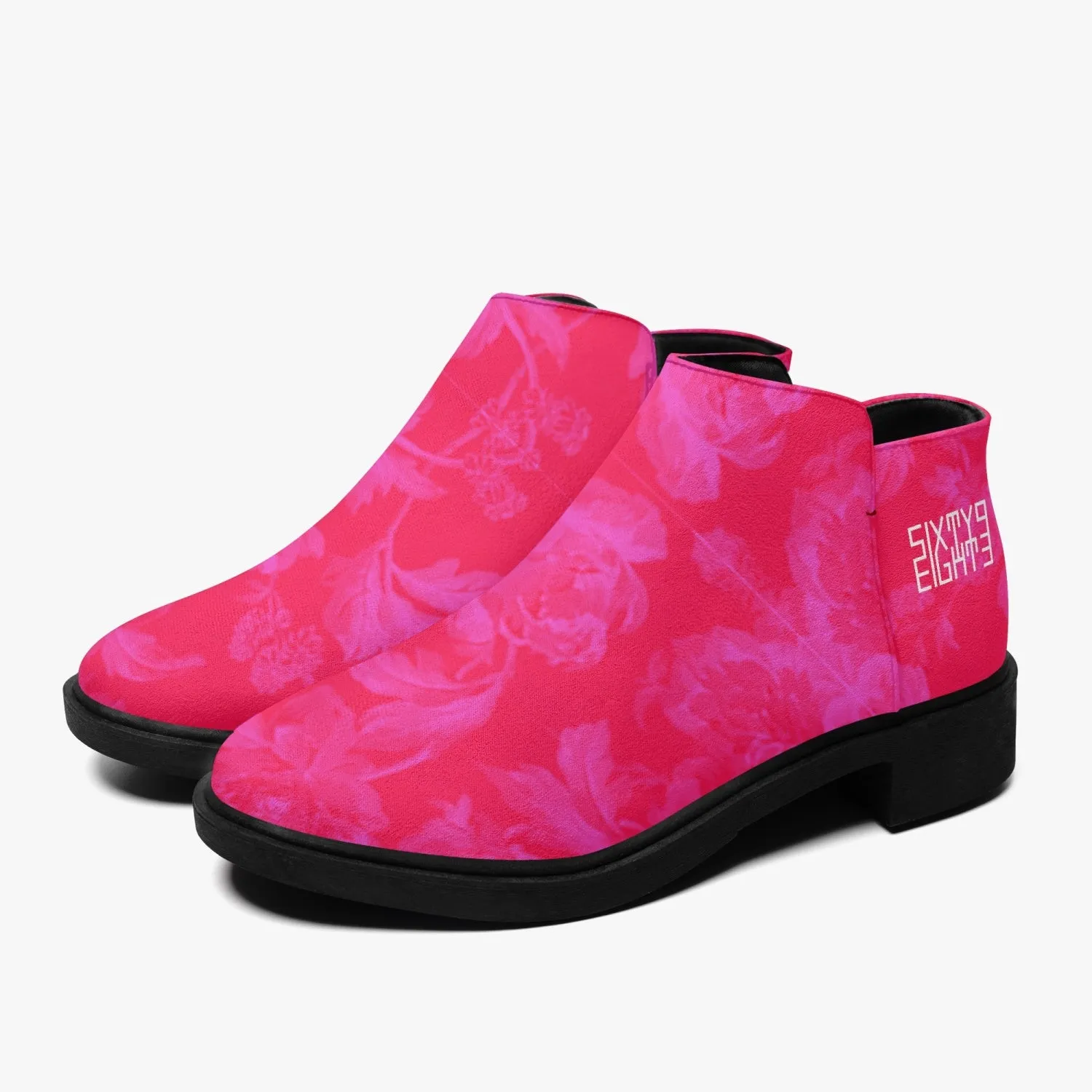 Sixty Eight 93 Logo White Floral Red & Pink Suede Zipper Boots