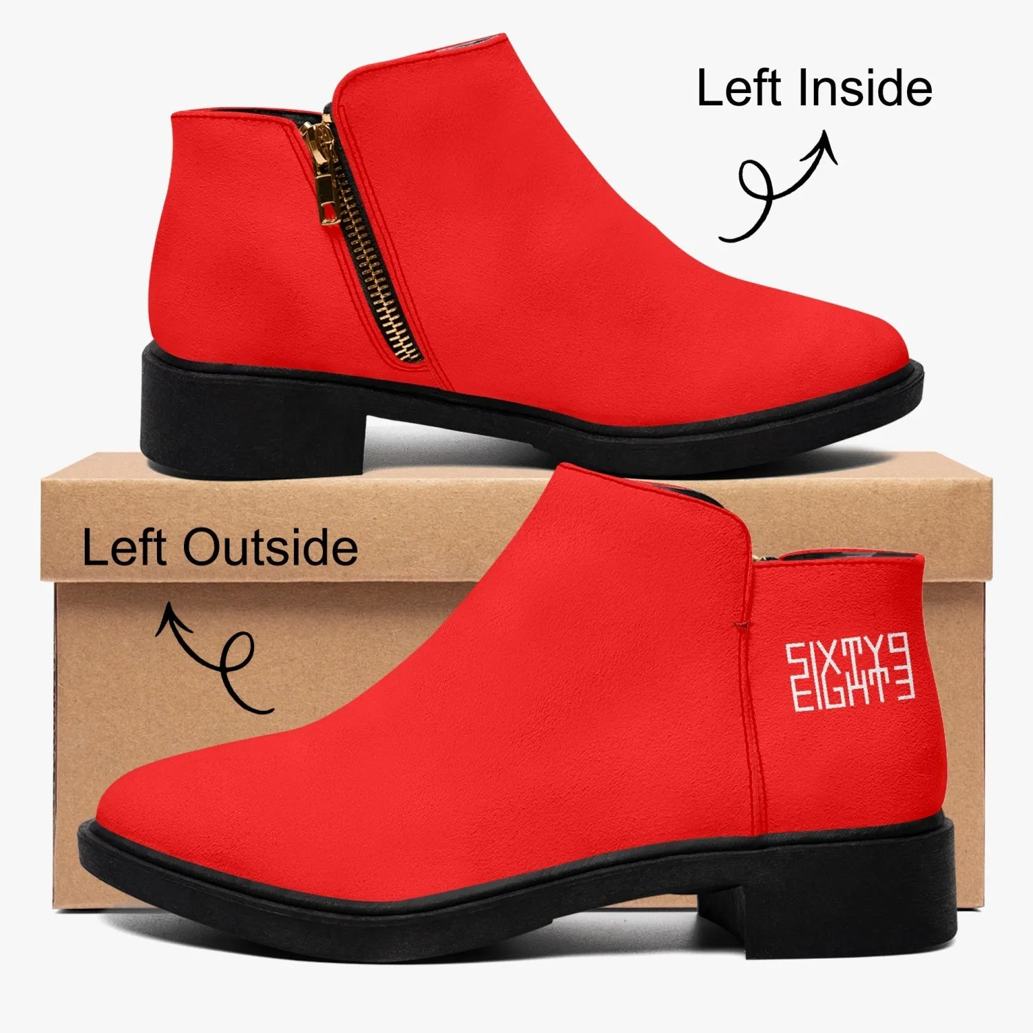 Sixty Eight 93 Logo White Red Suede Zipper Boots