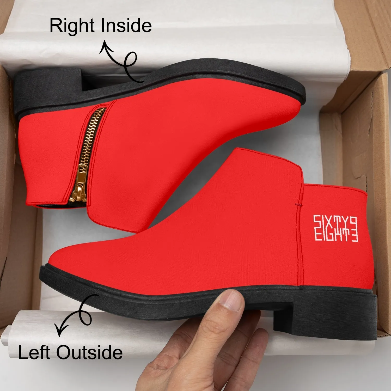 Sixty Eight 93 Logo White Red Suede Zipper Boots